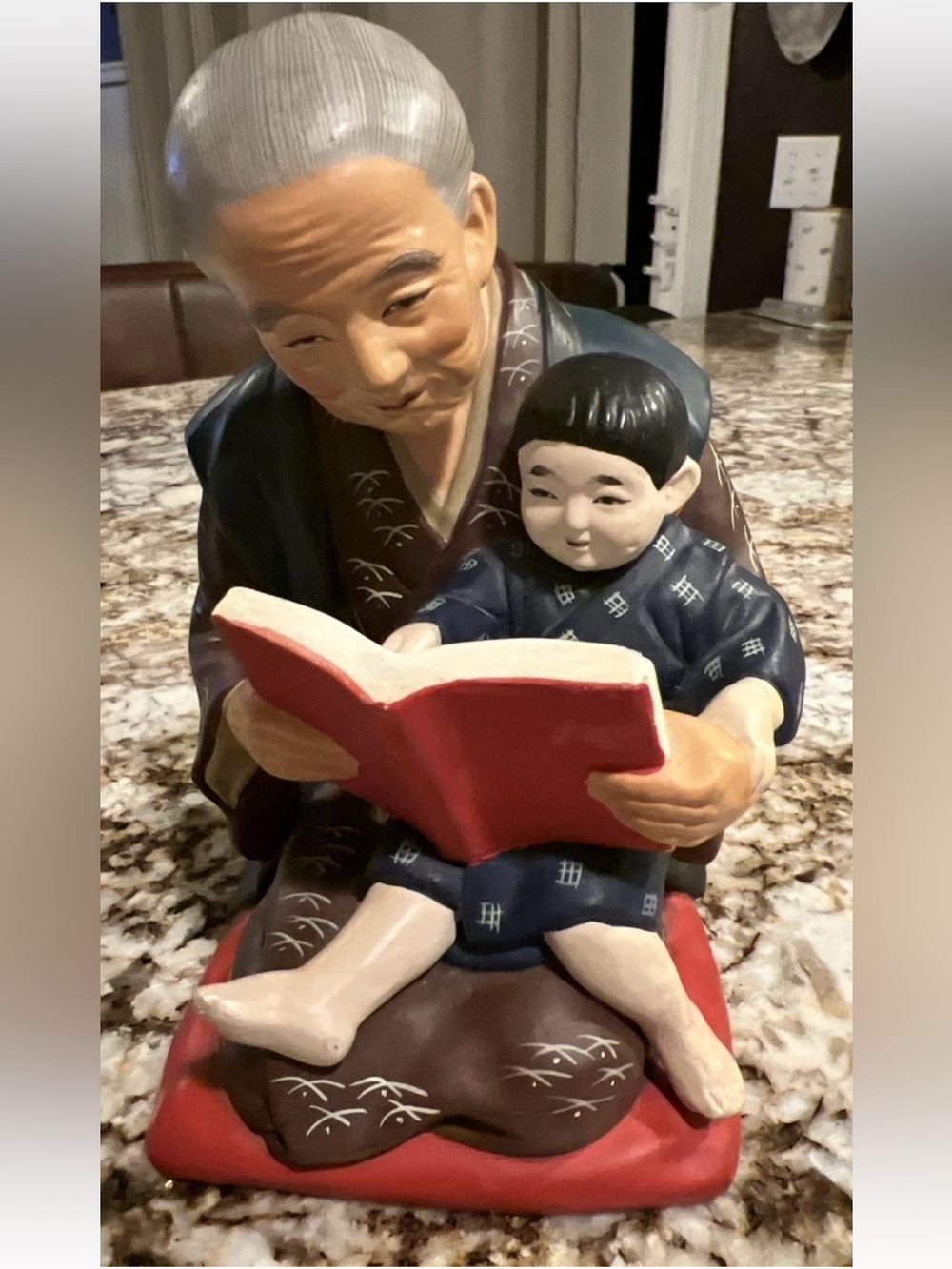 RARE Vintage Hakata Urasaki Ningyo, Grandparent Reading 1950's Japanese Figurine